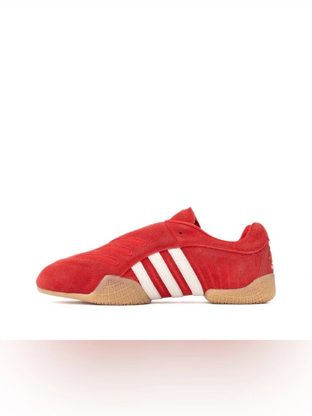 adidas Red Suede Trainer with White Stripes - Picture 2 of 7